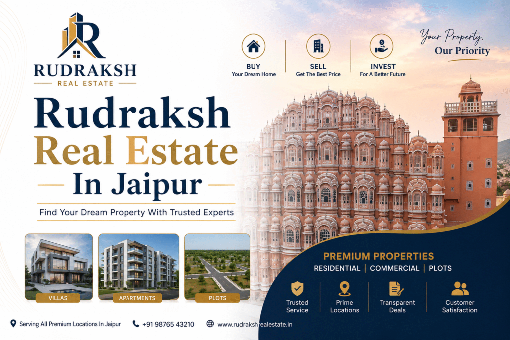 Rudraksh Real Estate in Jaipur offering premium residential, commercial properties and plots in prime Jaipur locations.